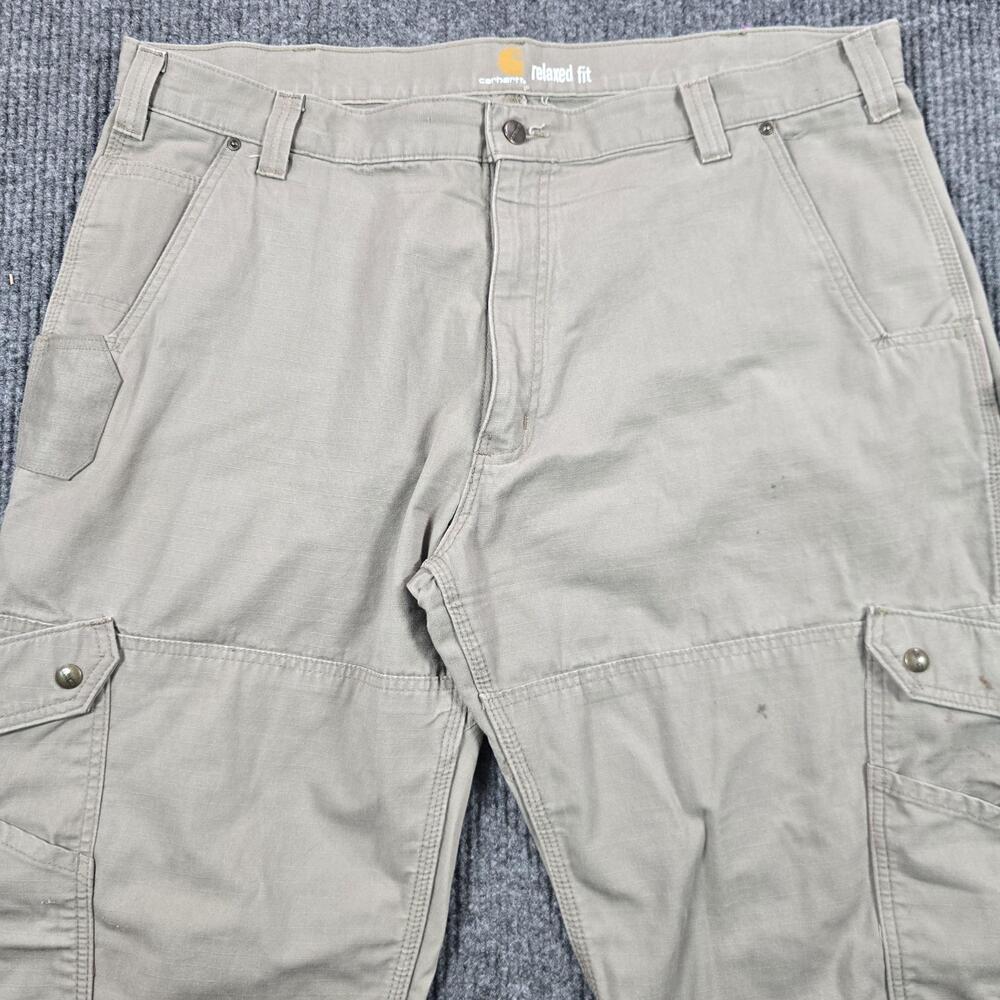 Carhartt Ripstop Cargo Pants Mens 42x32 Tan Double Knee Straight Leg B342 DES